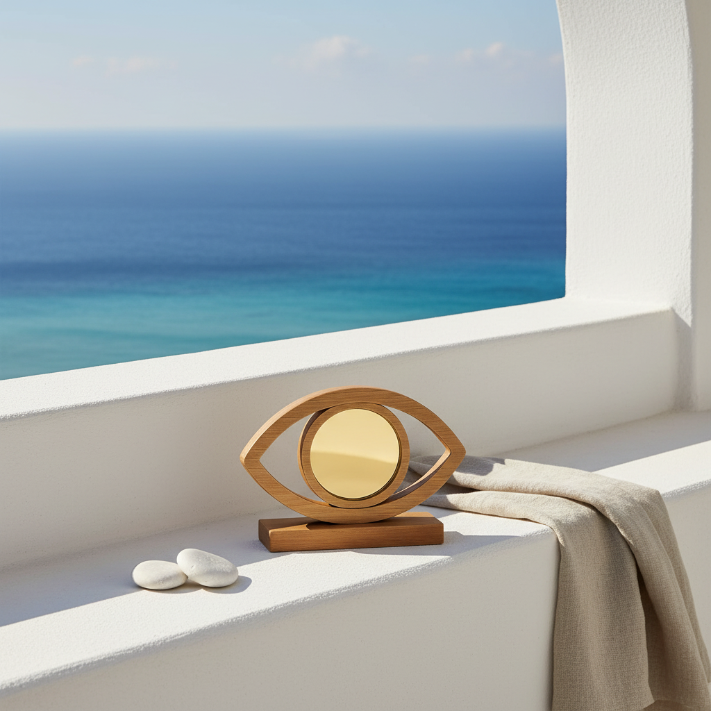 Επιτραπέζιο διακοσμητικό μάτι από ξύλο με χρυσό καθρέφτη