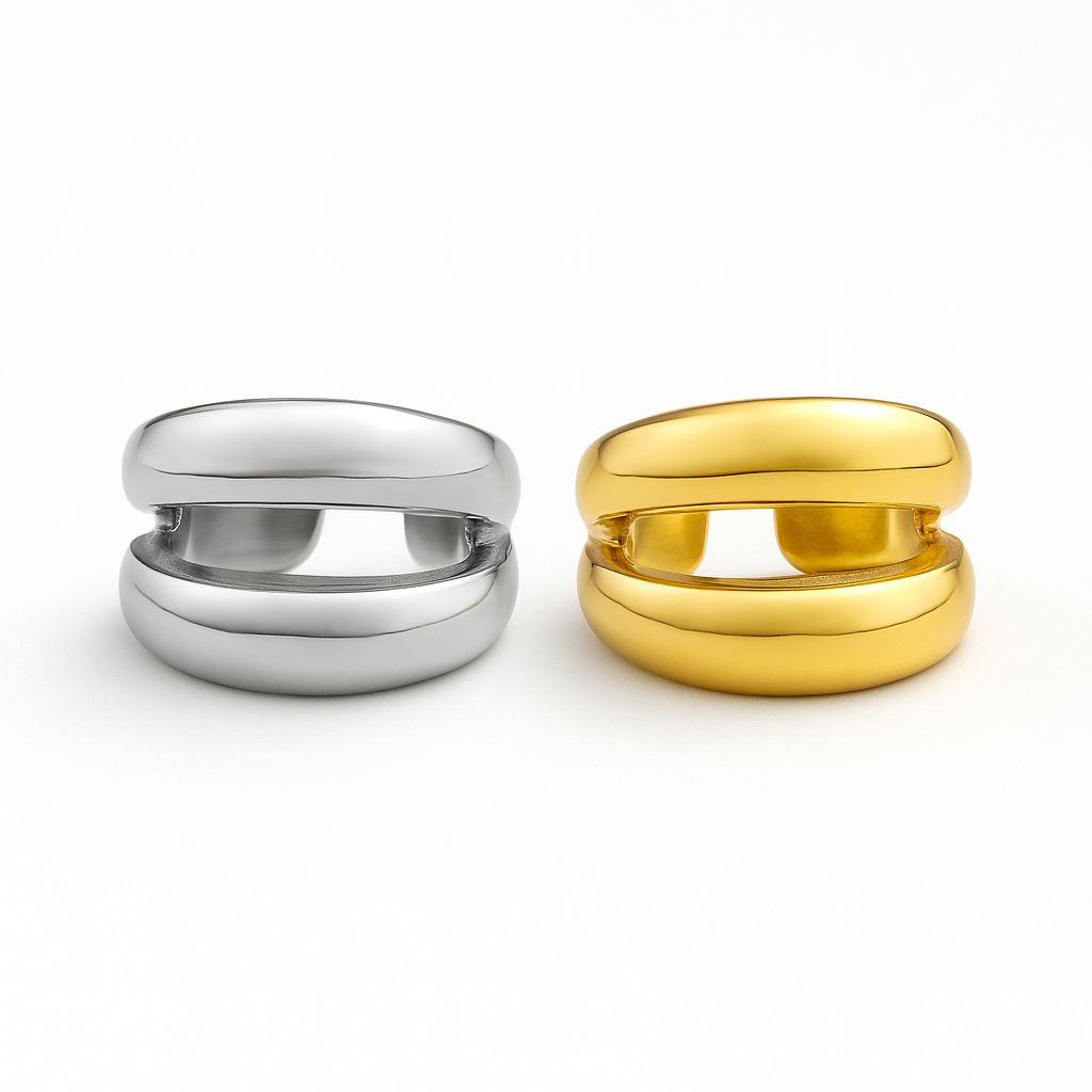 Ατσάλινο δαχτυλίδι με διπλή μπάρα σε χρυσό και ασημί – So Cute by Dimi