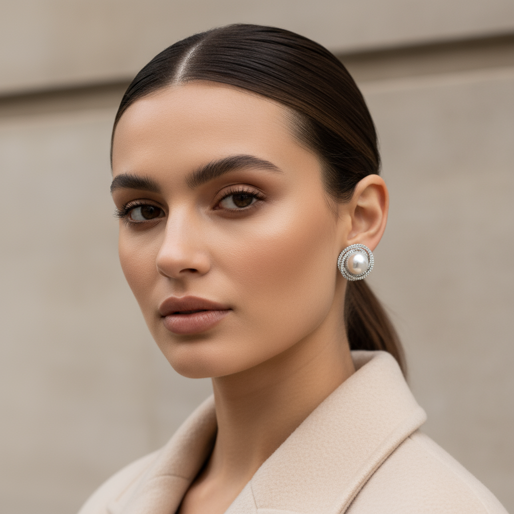 Σκουλαρίκια με πέρλα και στρας σε ι ασημί φινίρισμα – Halo Glow Earrings So Cute by Dimi.