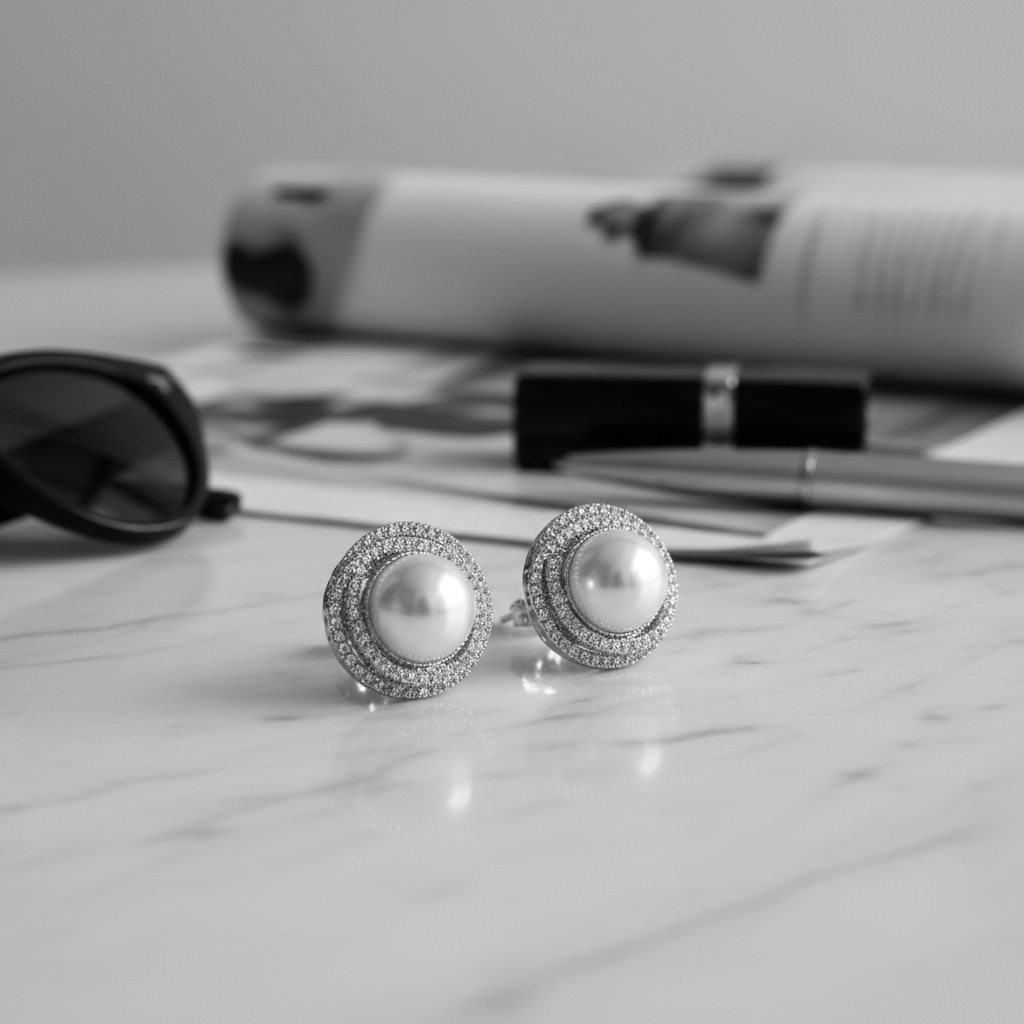 Σκουλαρίκια με πέρλα και στρας σε ασημί φινίρισμα – Halo Glow Earrings So Cute by Dimi.