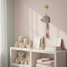 Handmade baby elephant hanging charm with wooden beads, pastel heart and tassel – newborn gift.