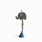 Handmade baby elephant hanging charm with wooden beads, pastel heart and tassel – newborn gift.
