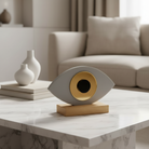 Οβάλ χειροποίητο γούρι plexiglass με μάτι και ξύλινη βάση σε γκρι χρώμα– So Cute by Dimi