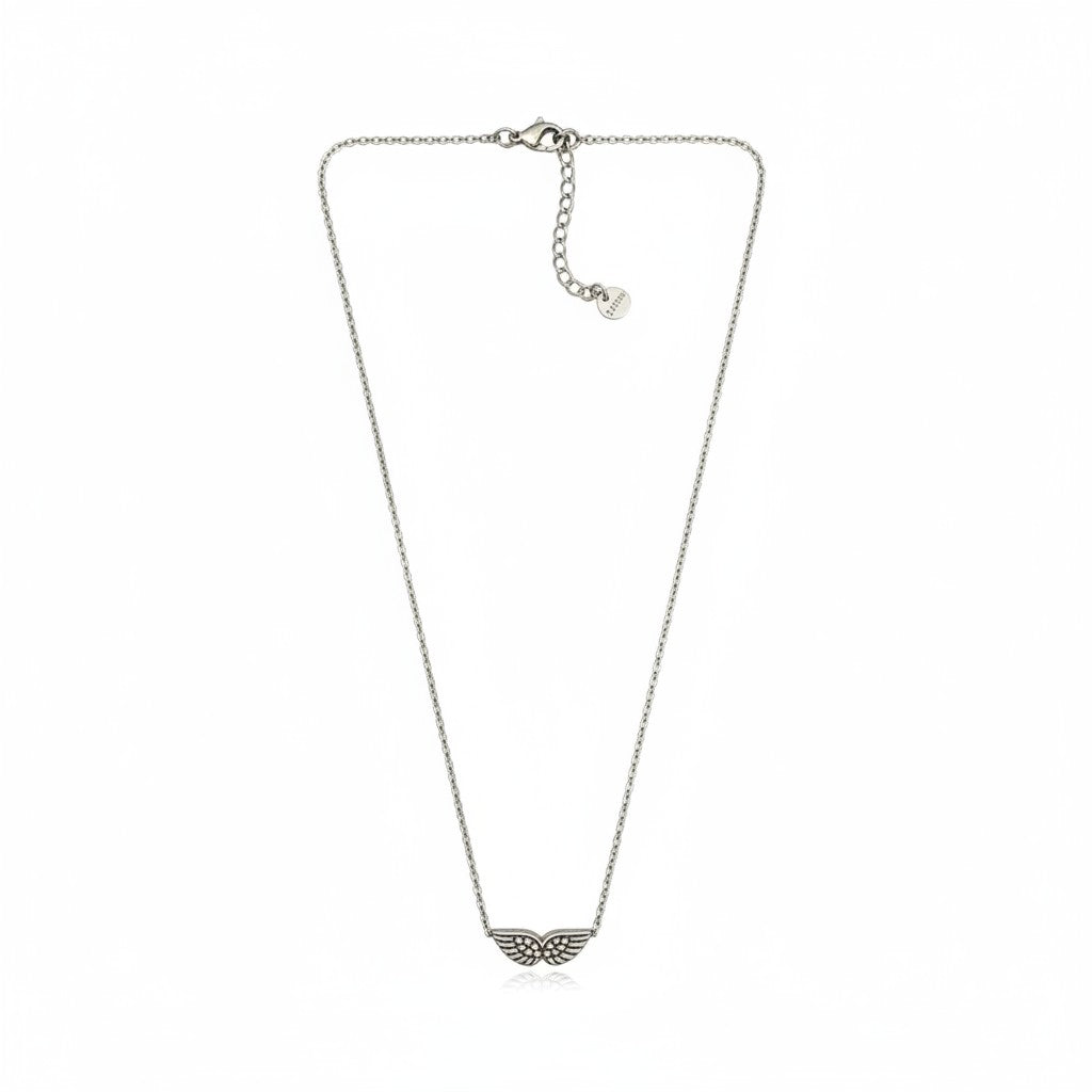 Delicate stainless steel necklace with small angel wing pendant in gold and silver – So Cute by Dimi.