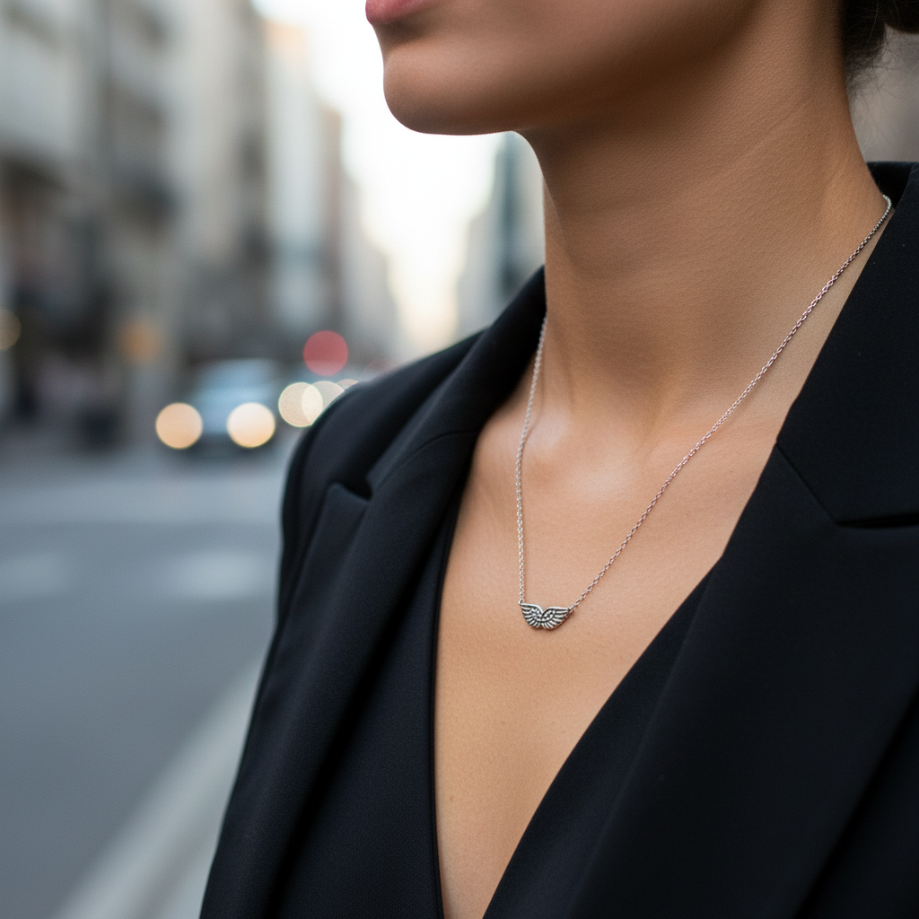 Delicate stainless steel necklace with small angel wing pendant in  silver – So Cute by Dimi.