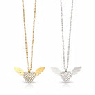 Stainless steel angel wing heart necklace with rhinestones in gold and silver – So Cute by Dimi.