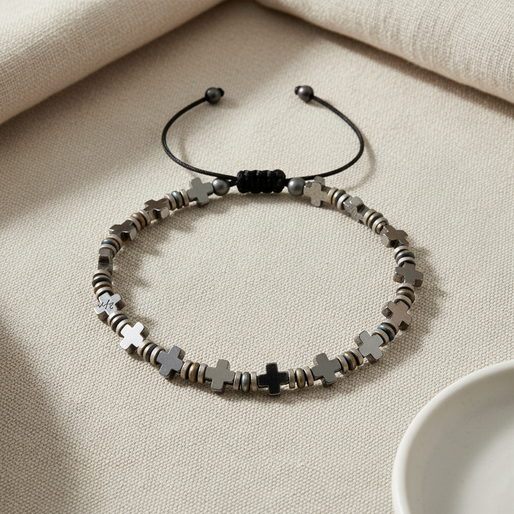 Χειροποίητο Ανδρικό Βραχιόλι με Σταυρούς & Αιματίτη | So Cute by Dimi