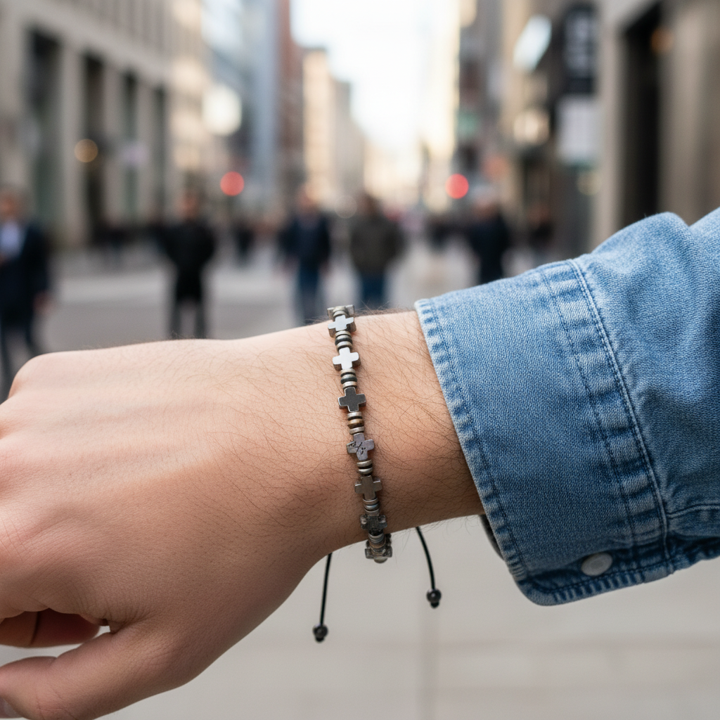 Χειροποίητο Ανδρικό Βραχιόλι με Σταυρούς & Αιματίτη | So Cute by Dimi