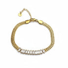 Stainless steel double-chain bracelet with baguette crystals in gold and silver – So Cute by Dimi.
