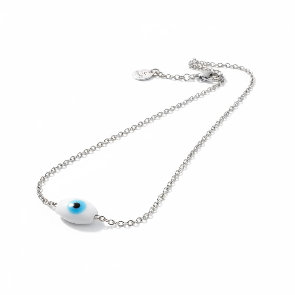 Κολιέ με γυάλινη χάντρα μάτι από ατσάλι – So Cute by Dimi