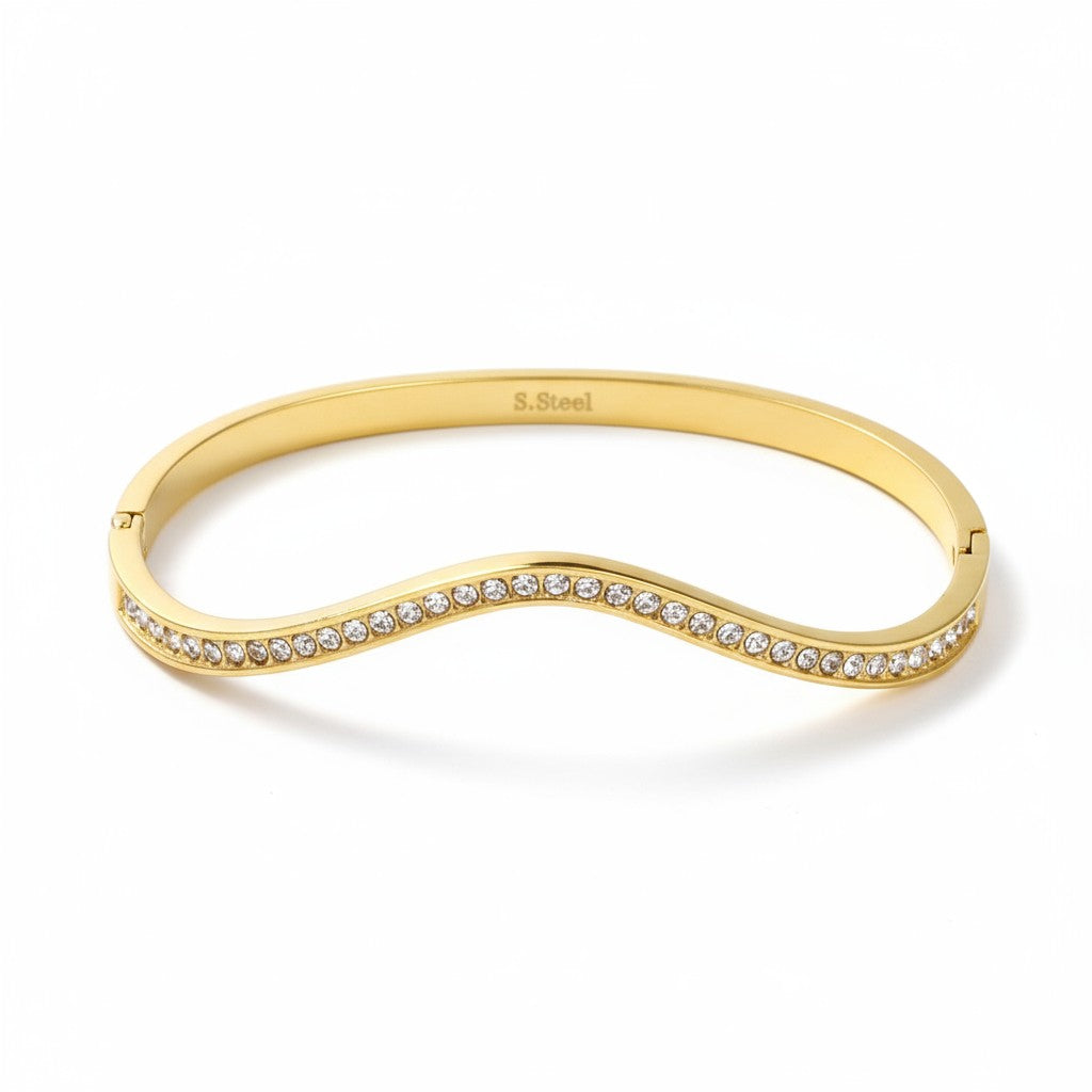Ατσάλινο βραχιόλι με κυματιστή γραμμή και ζιργκόν – Crystal Wave Bangle