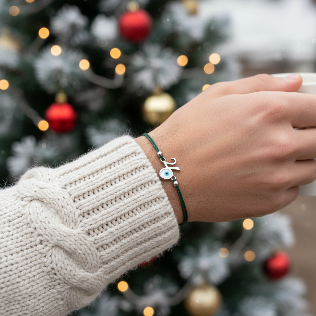 Ανδρικό βραχιόλι-γούρι 2026 με μάτι και κορδόνι σε τέσσερα χρώματα.