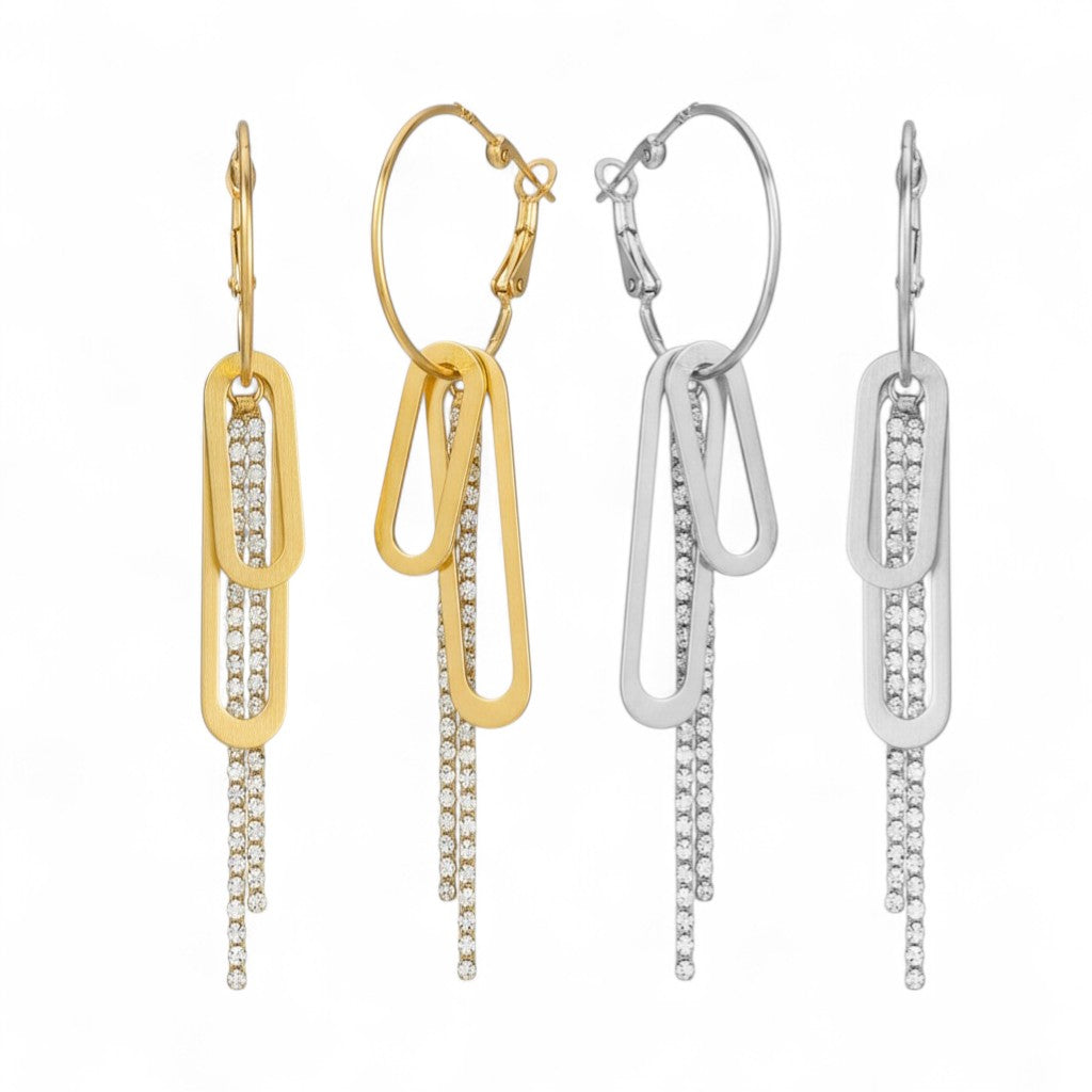 Paperclip Glam Earrings – Ατσάλινα Κρίκοι με Charms & Κρύσταλλα | So Cute by Dimi