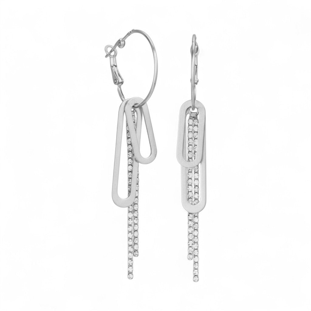 Paperclip Glam Earrings – Ατσάλινα Κρίκοι με Charms & Κρύσταλλα | So Cute by Dimi