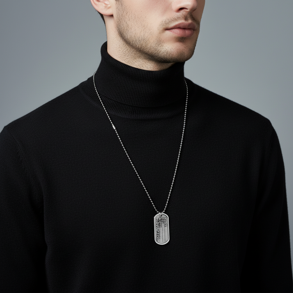Ανδρικό κολιέ με ατσάλινη αλυσίδα και στρατιωτική ταυτότητα 80cm – So Cute by Dimi