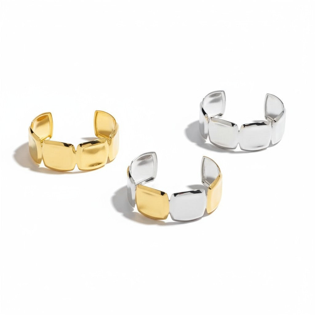 Ατσάλινο cuff βραχιόλι με γεωμετρικές πλάκες – Bold Mosaic Cuff