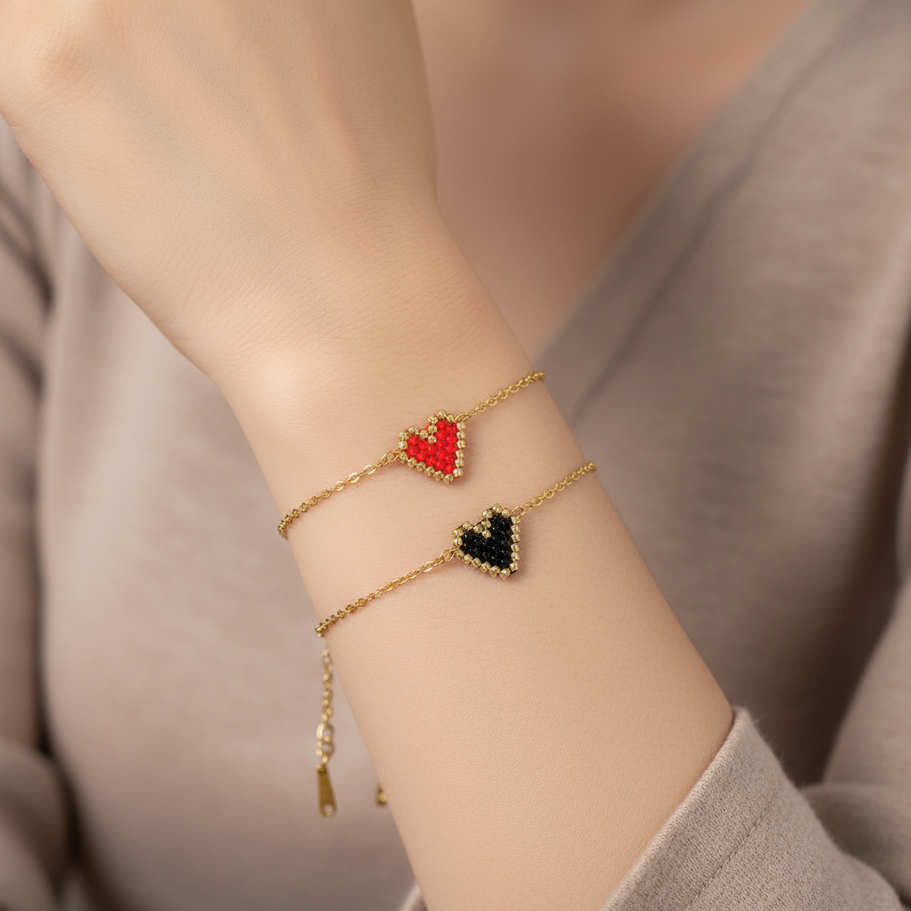 Βραχιόλι “Heartbit” – Miyuki Καρδιά & Ατσάλινη Αλυσίδα - So Cute by Dimi