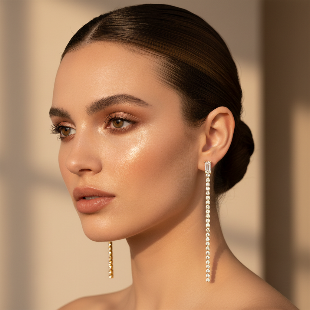 Μακριά ατσάλινα σκουλαρίκια strass σε χρυσό, μήκος 9 εκ., So Cute by Dimi