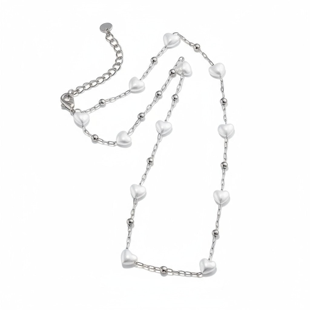 Pearl Hearts Necklace – Ατσάλινο Κολιέ με Καρδιές από Πέρλες | So Cute by Dimi