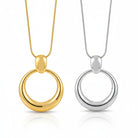 Ατσάλινο statement κολιέ με γλυπτό κυκλικό μοτίφ σε χρυσό και ασημί – Sculpted Circle Pendant So Cute by Dimi