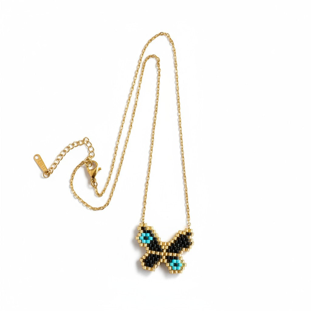Κολιέ Butterfly Eye με πεταλούδα & μάτι από χάντρες Miyuki σε ατσάλινη αλυσίδα – So Cute by Dimi