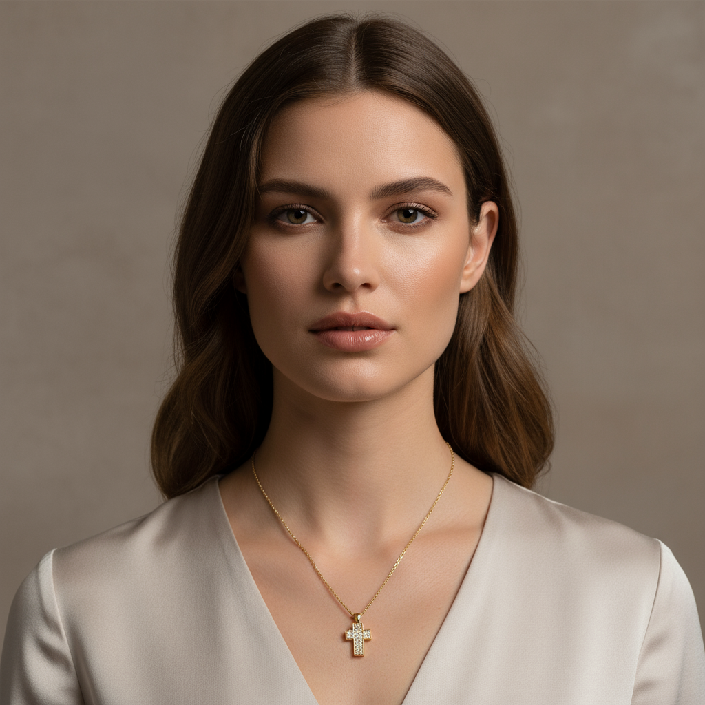Luxe Pavé Cross Necklace – Ατσάλινο Κολιέ Σταυρός με Ζιργκόν | So Cute by Dimi