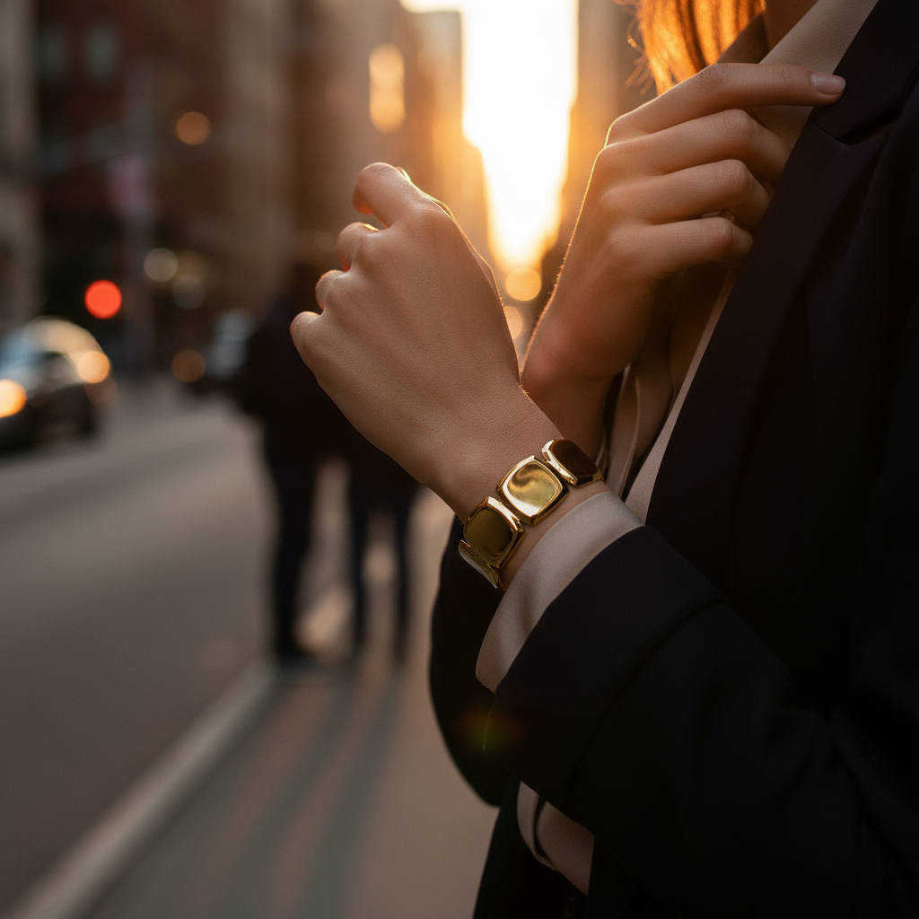 Ατσάλινο cuff βραχιόλι με γεωμετρικές πλάκες – Bold Mosaic Cuff