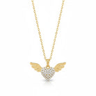 Stainless steel angel wing heart necklace with rhinestones in gold  – So Cute by Dimi.