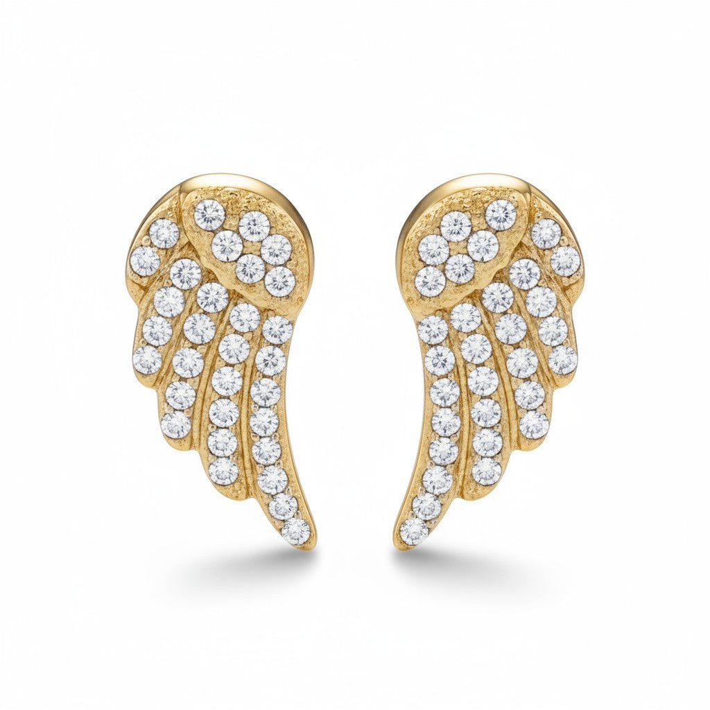 Crystal Angel Studs – Ατσάλινα Σκουλαρίκια με Φτερό Αγγέλου & Ζιργκόν | So Cute by Dimi