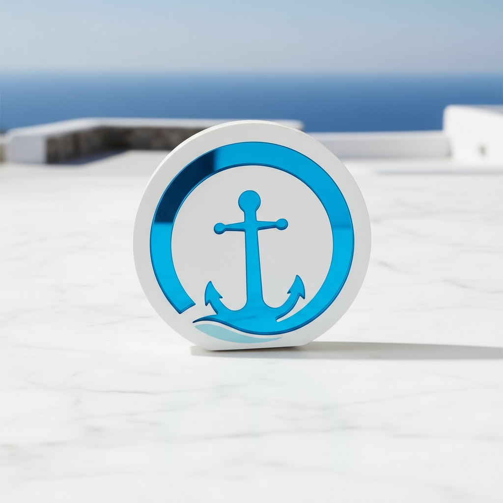 Χειροποίητο επιτραπέζιο γούρι Άγκυρα από πλεξιγκλάς καθρέφτη σε μπλε και λευκό, So Cute by Dimi.