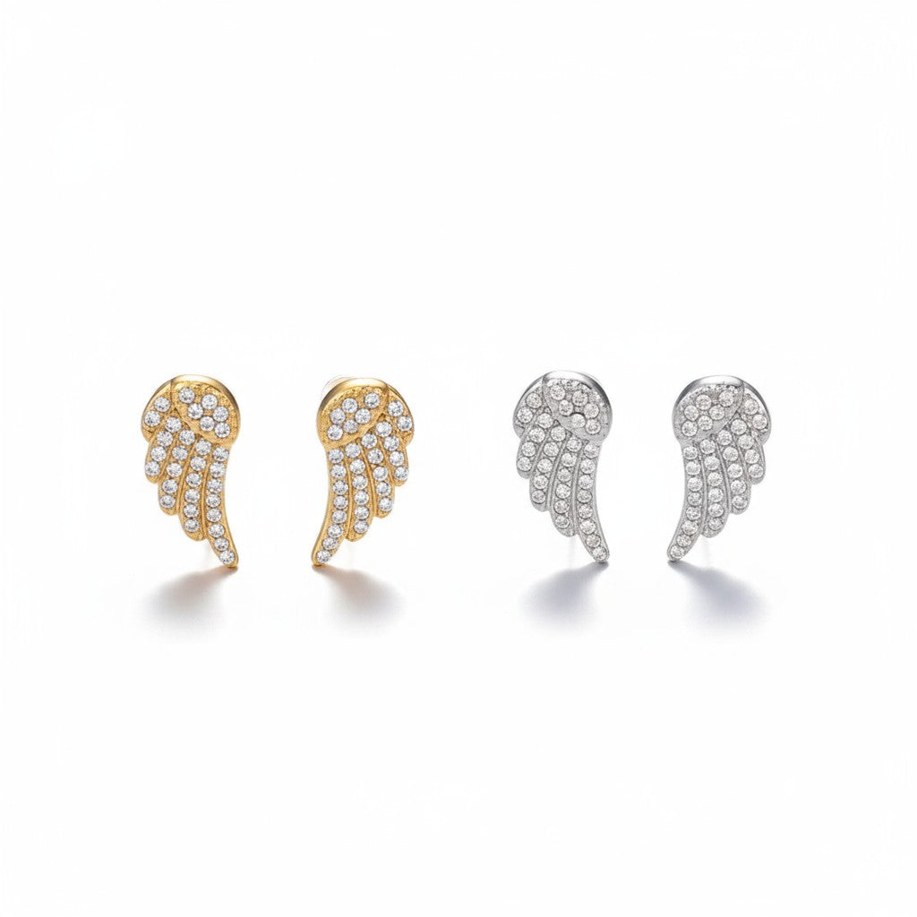 Crystal Angel Studs – Ατσάλινα Σκουλαρίκια με Φτερό Αγγέλου & Ζιργκόν | So Cute by Dimi