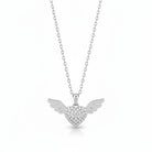 Stainless steel angel wing heart necklace with rhinestones in silver – So Cute by Dimi.