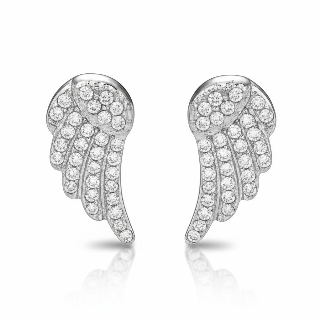 Crystal Angel Studs – Ατσάλινα Σκουλαρίκια με Φτερό Αγγέλου & Ζιργκόν | So Cute by Dimi