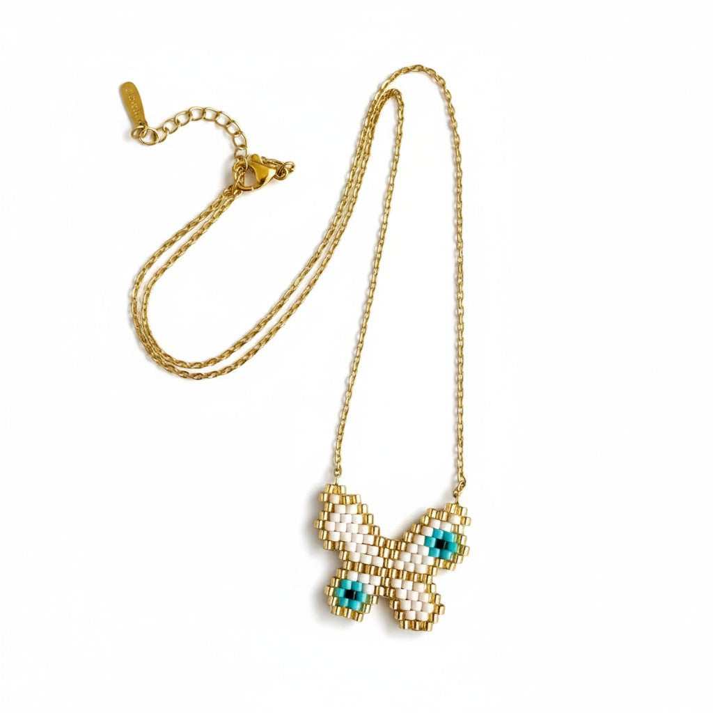 Κολιέ Butterfly Eye με πεταλούδα & μάτι από χάντρες Miyuki σε ατσάλινη αλυσίδα – So Cute by Dimi