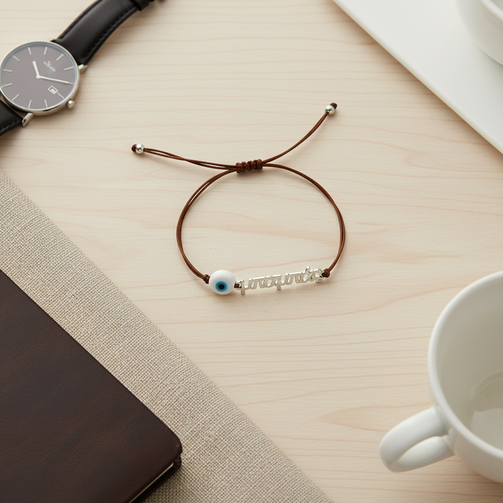 Ανδρικό χειροποίητο βραχιόλι “μπαμπάς” με διπλό κορδόνι και ματάκι – So Cute by Dimi