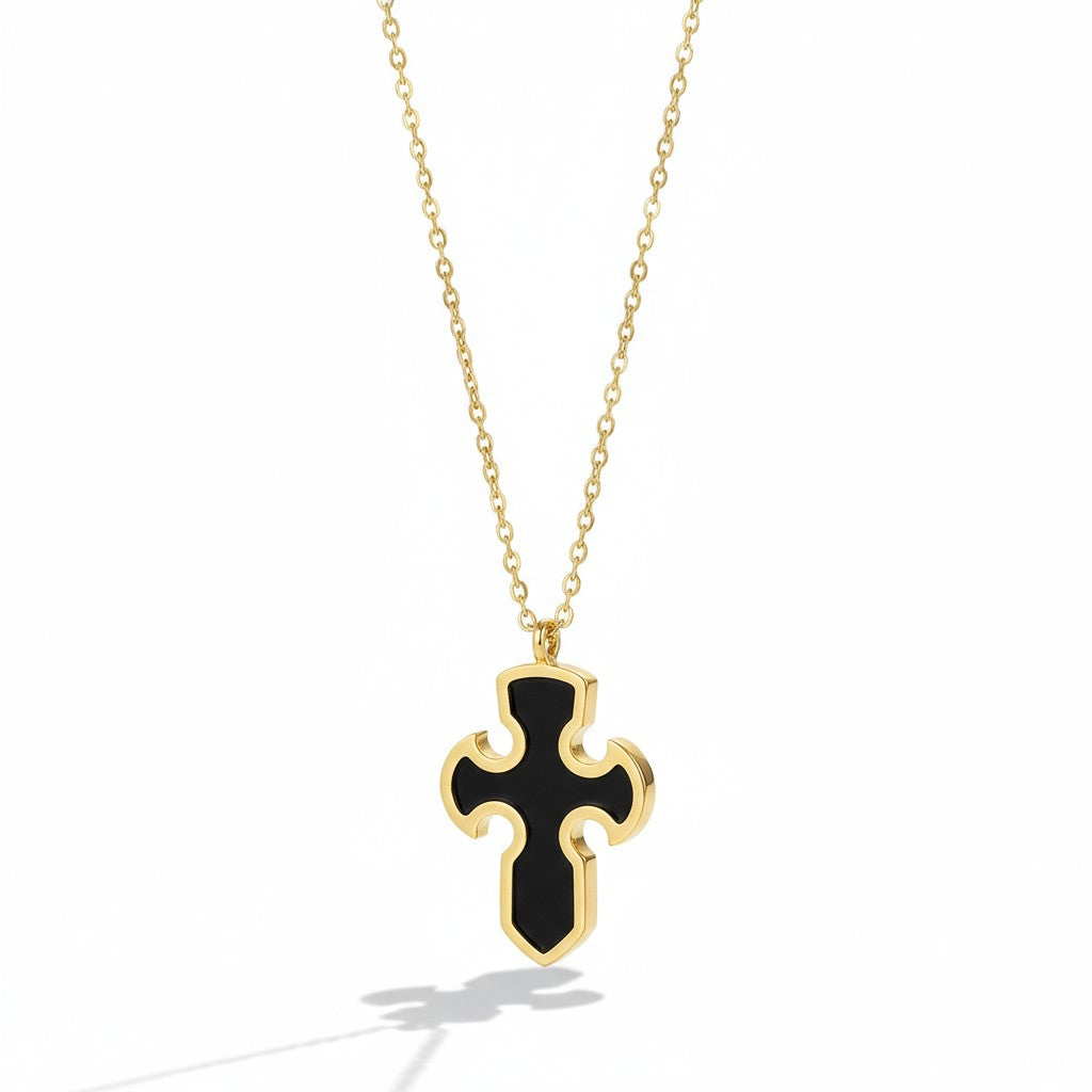 Black Cross Necklace – Κολιέ Σταυρός με Μαύρο Σμάλτο | So Cute by Dimi