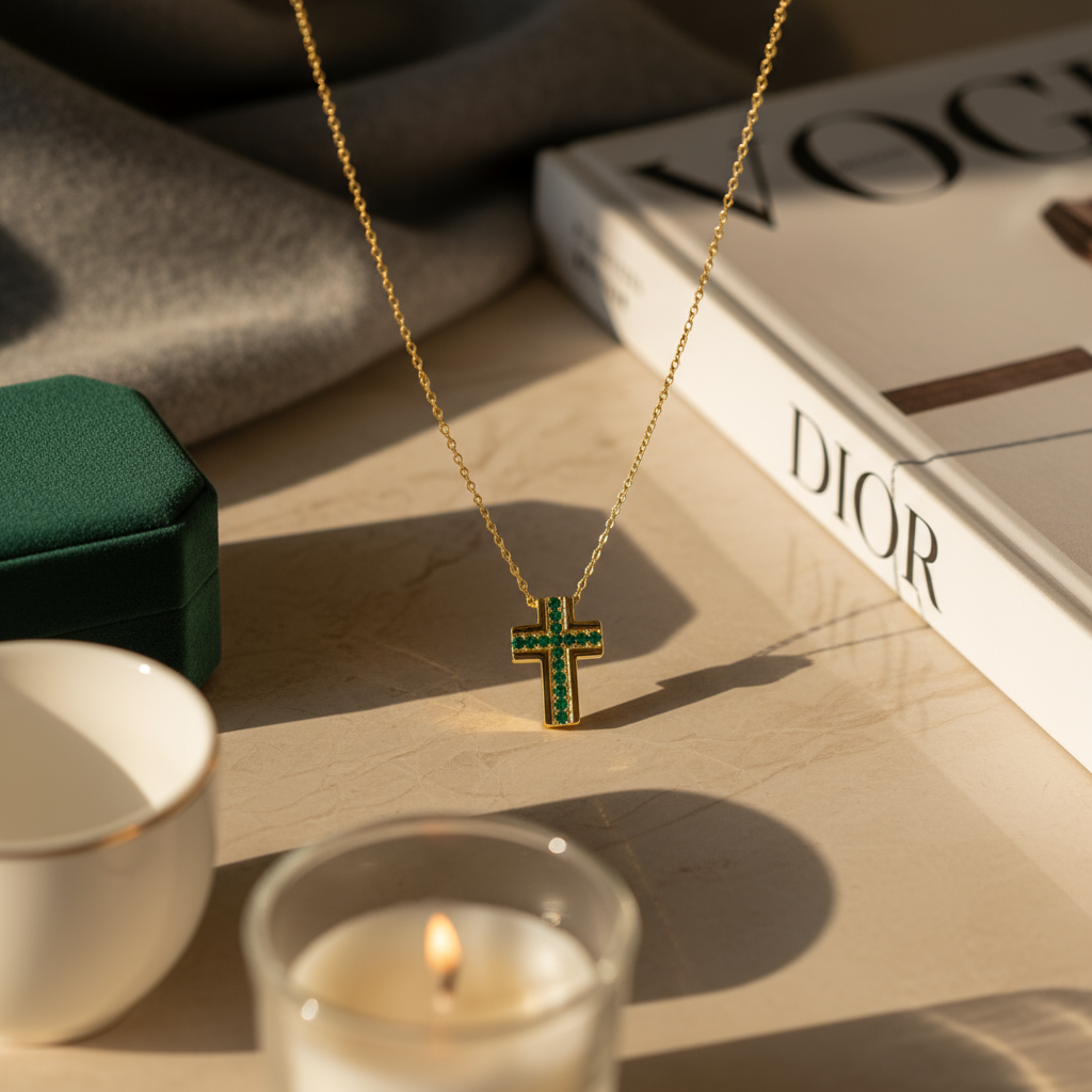 Emerald Cross Μίνι Σταυρός με Ζιργκόν | Ατσάλι – So Cute by Dimi