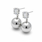 Ατσάλινα Σκουλαρίκια με Ζιργκόν & Στρογγυλή Μεταλλική Σφαίρα | So Cute By Dimi