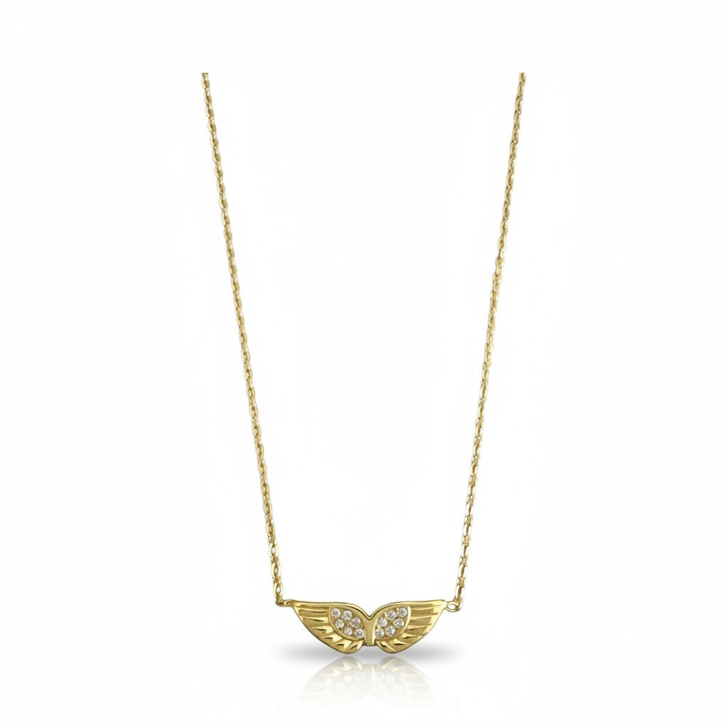 Delicate stainless steel necklace with small angel wing pendant in gold and silver – So Cute by Dimi.