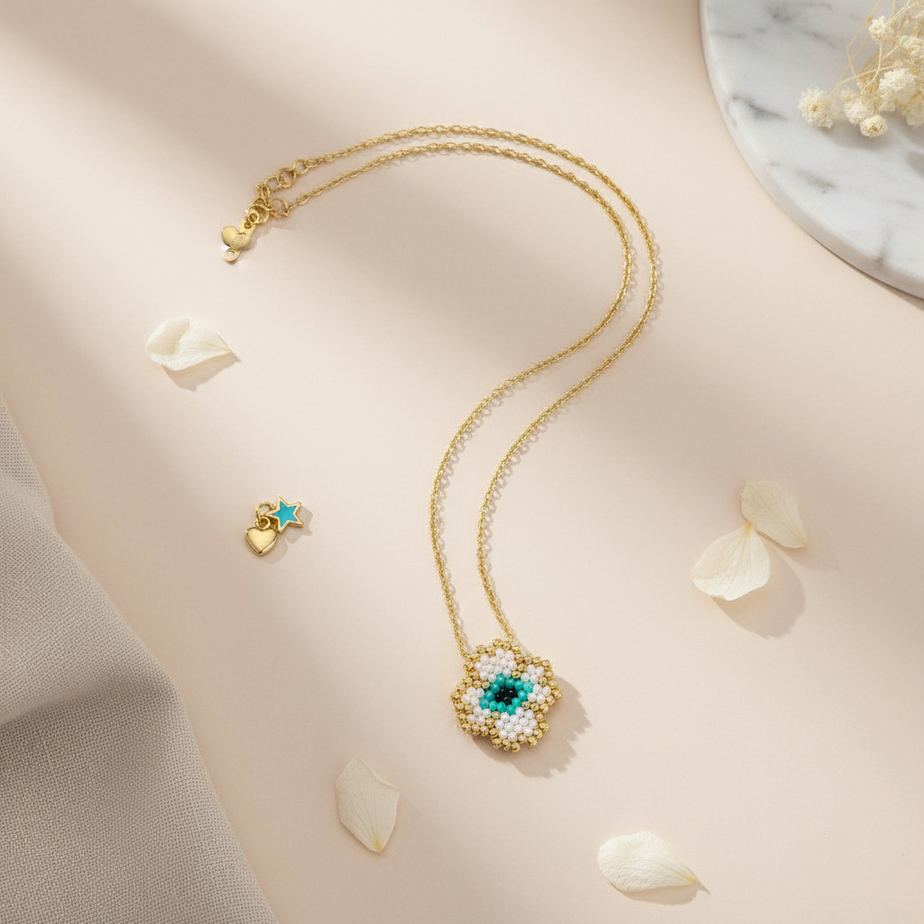 Κολιέ με Τριφύλλι & Μάτι Miyuki | Ατσάλι – So Cute by Dimi