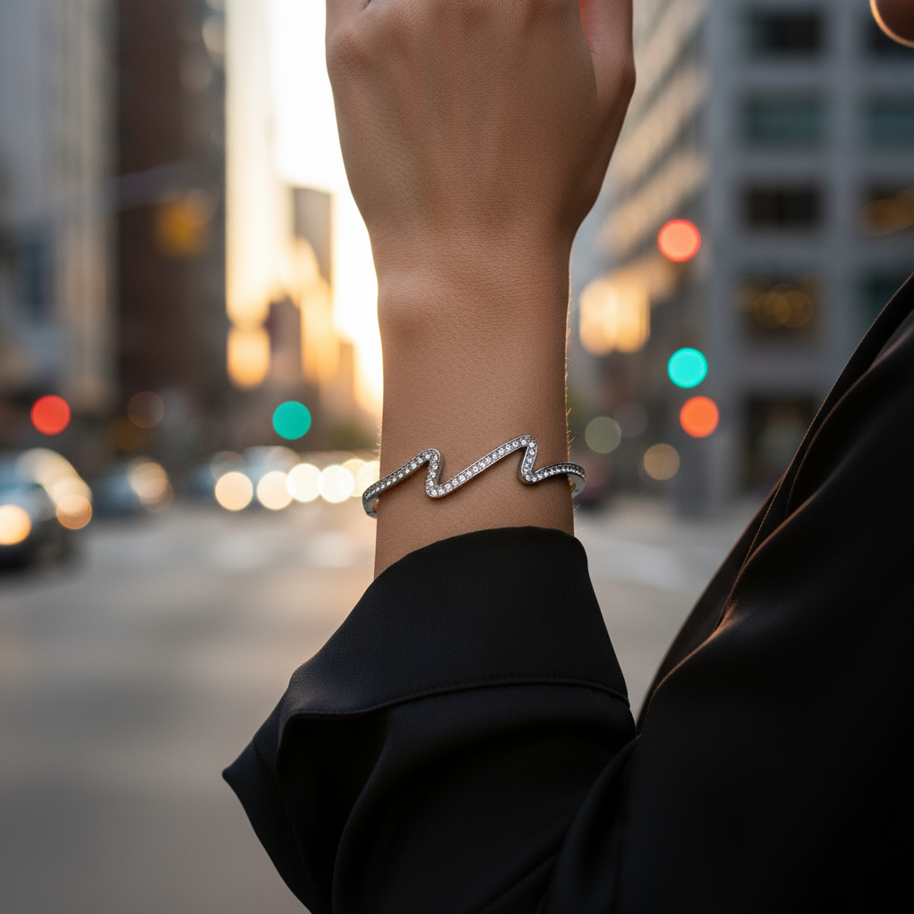 Ατσάλινο βραχιόλι με ζιργκόν σε κυματιστό zigzag σχέδιο – Crystal Zigzag Bangle So Cute by DImi