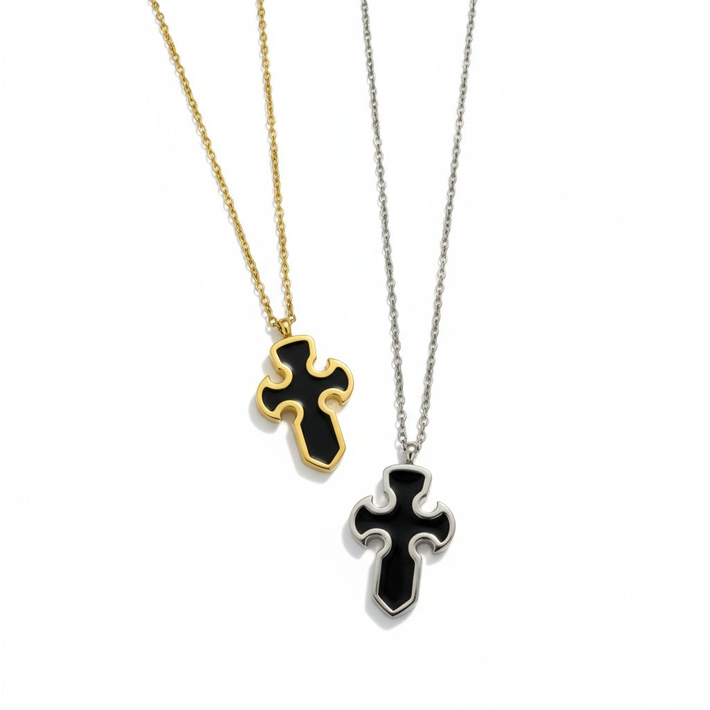 Black Cross Necklace – Κολιέ Σταυρός με Μαύρο Σμάλτο | So Cute by Dimi