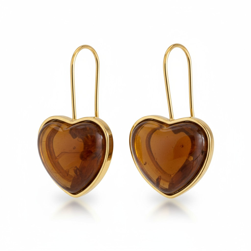 Ατσάλινα σκουλαρίκια So Cute by Dimi με καφέ tortoise καρδιές