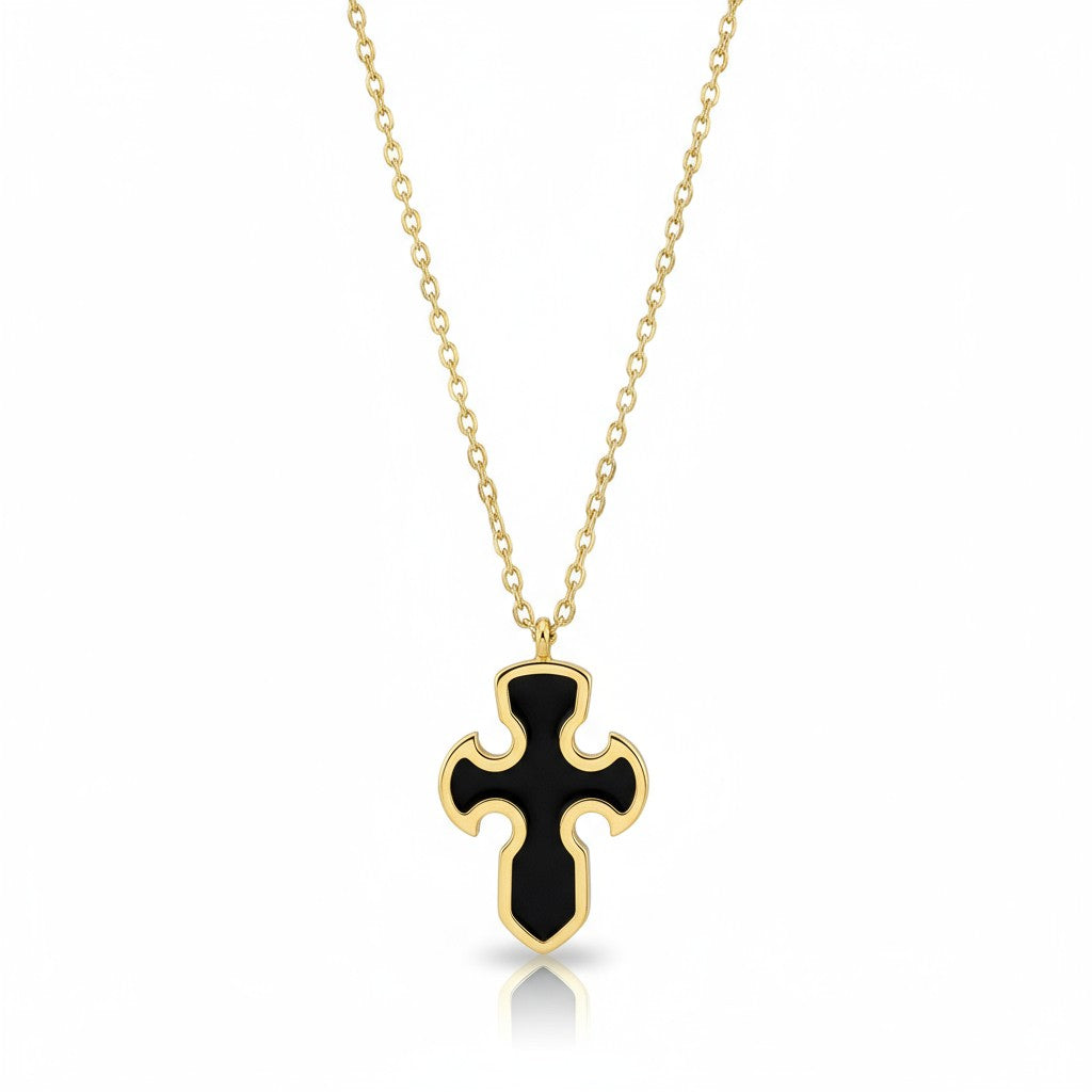 Black Cross Necklace – Κολιέ Σταυρός με Μαύρο Σμάλτο | So Cute by Dimi