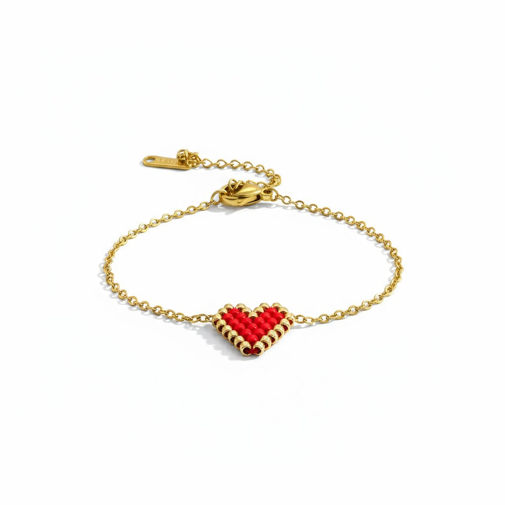 Βραχιόλι “Heartbit” – Miyuki Καρδιά σε κόκκινο ή μαύρο με ατσάλινη αλυσίδα | So Cute by Dimi
