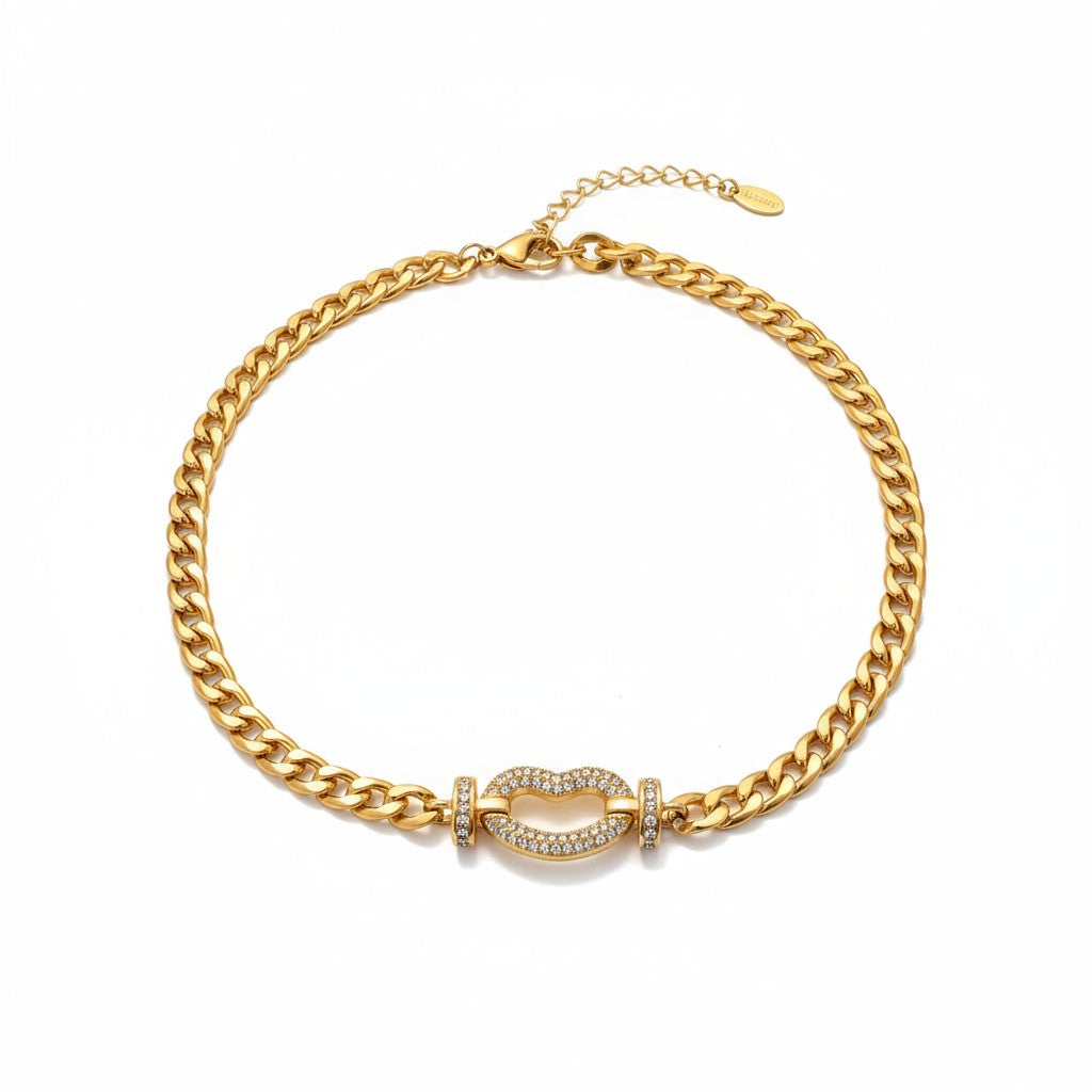 Choker με μοτίφ χείλη με ζιργκόν από ατσάλι – So Cute by Dimi