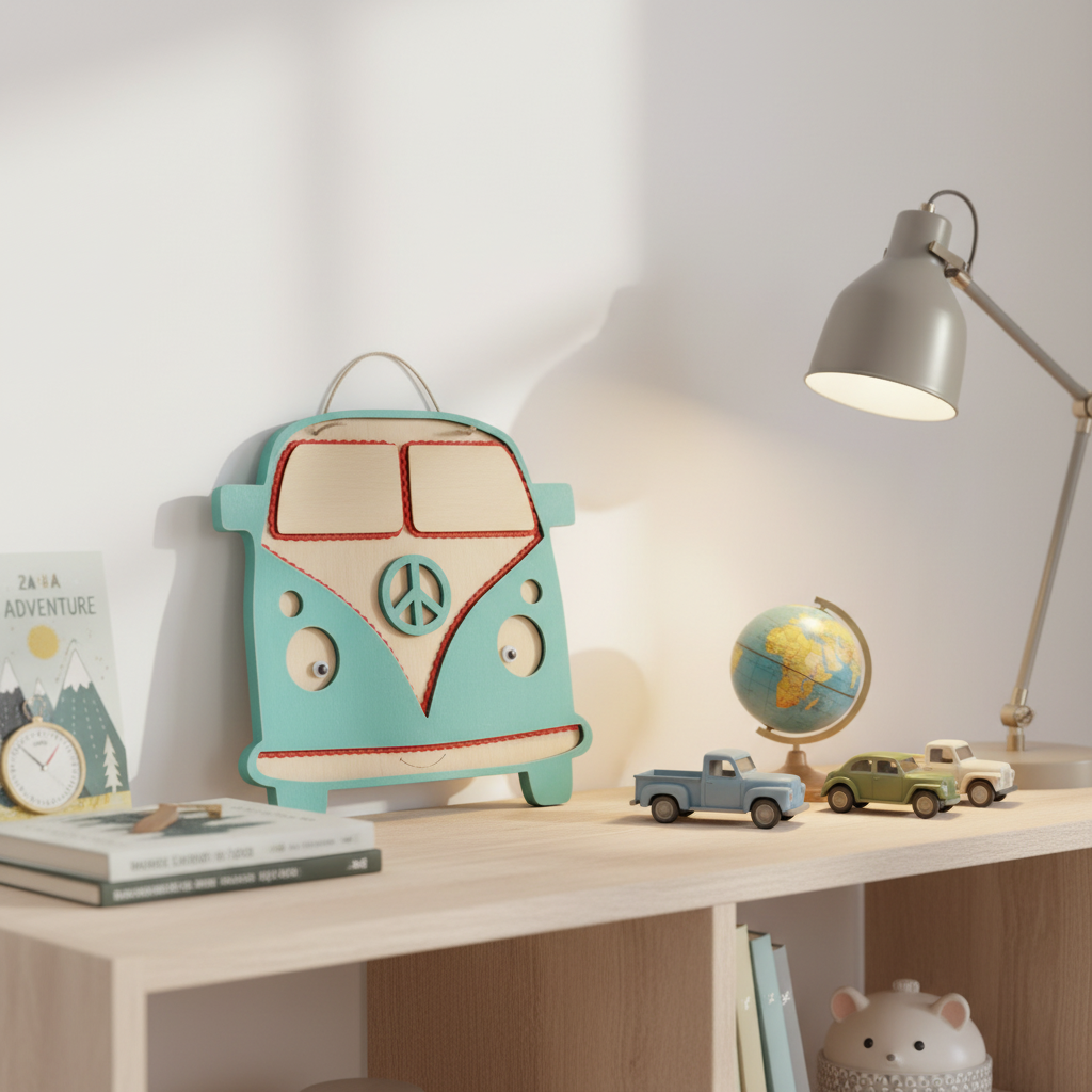 Handmade turquoise wooden VW bus frame 29×25 cm, children’s room wall decor, So Cute by Dimi.
