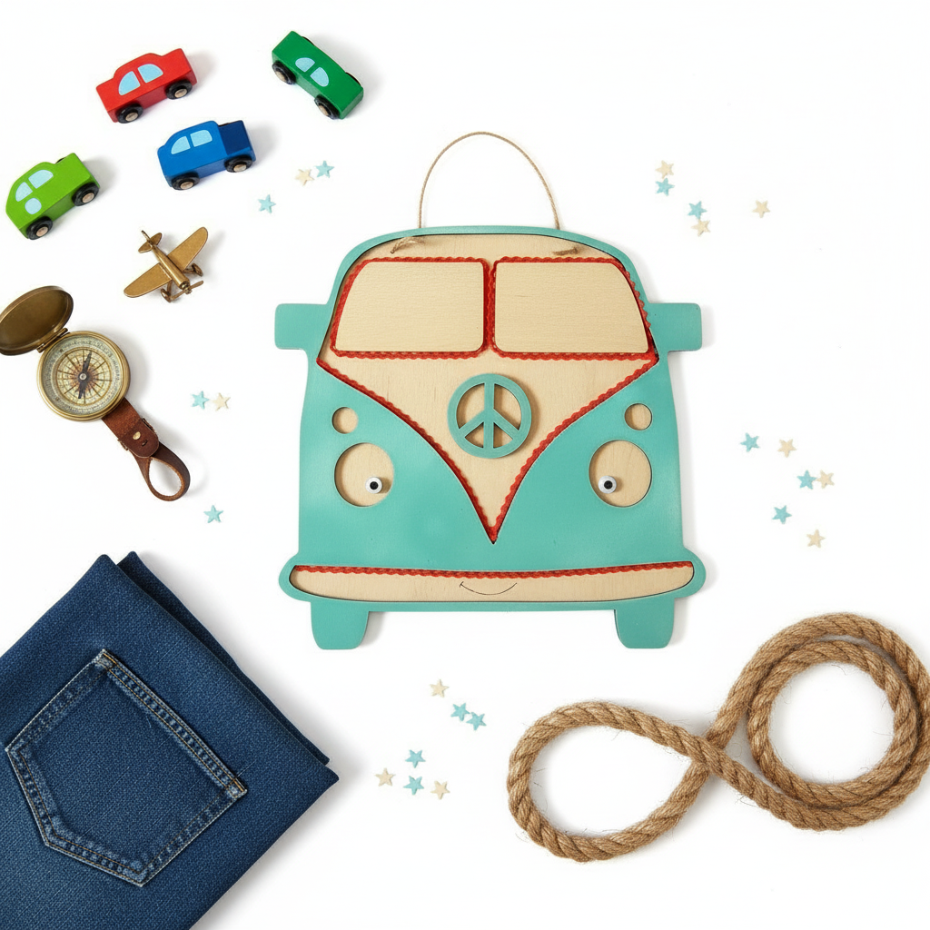 Handmade turquoise wooden VW bus frame 29×25 cm, children’s room wall decor, So Cute by Dimi.