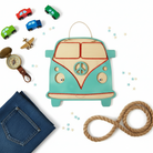 Handmade turquoise wooden VW bus frame 29×25 cm, children’s room wall decor, So Cute by Dimi.