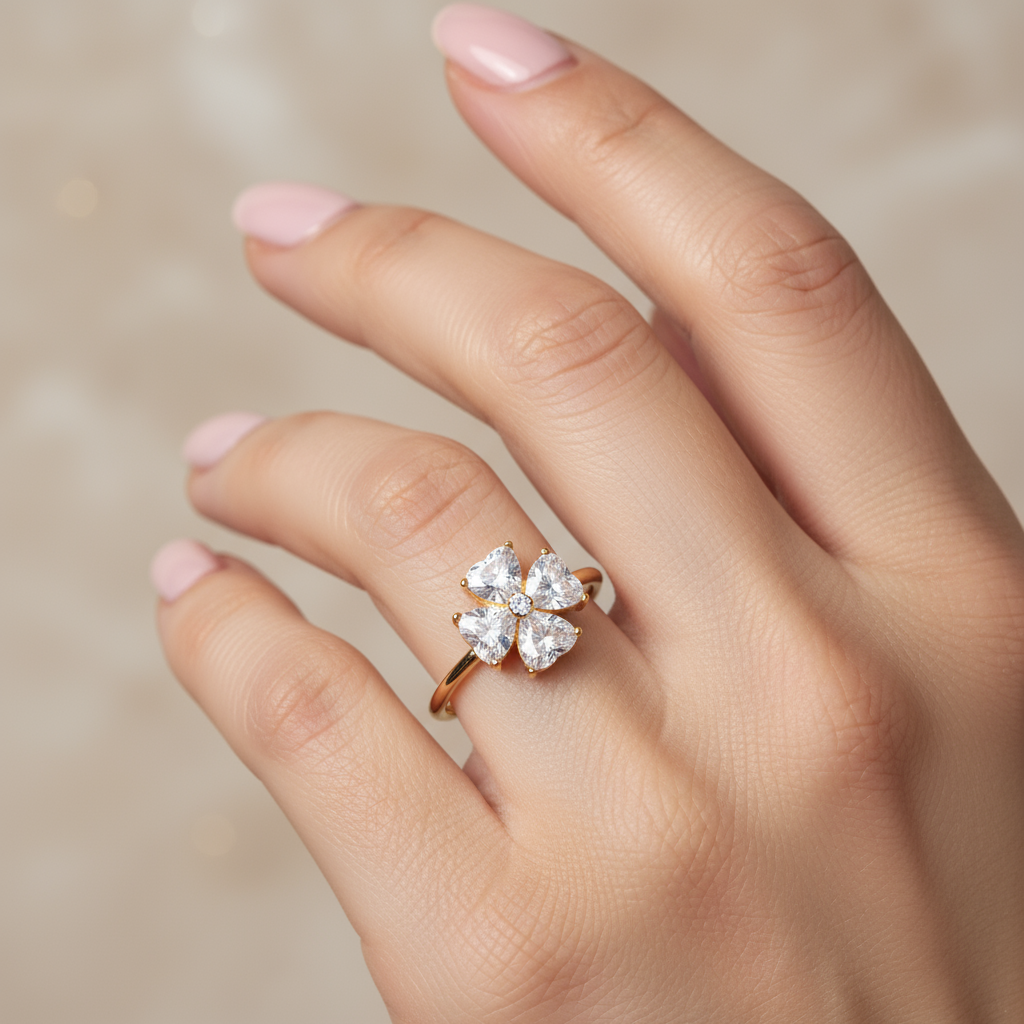 Ατσάλινο δαχτυλίδι Flora Glow με ζιργκόν λουλούδι – So Cute by Dimi